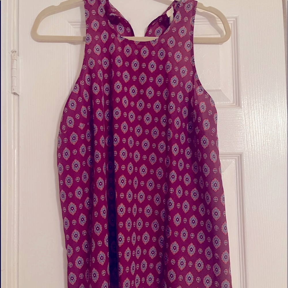 J Crew sleeveless jeweled print top with button back; Size 10